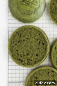 Sliced matcha cake layers.