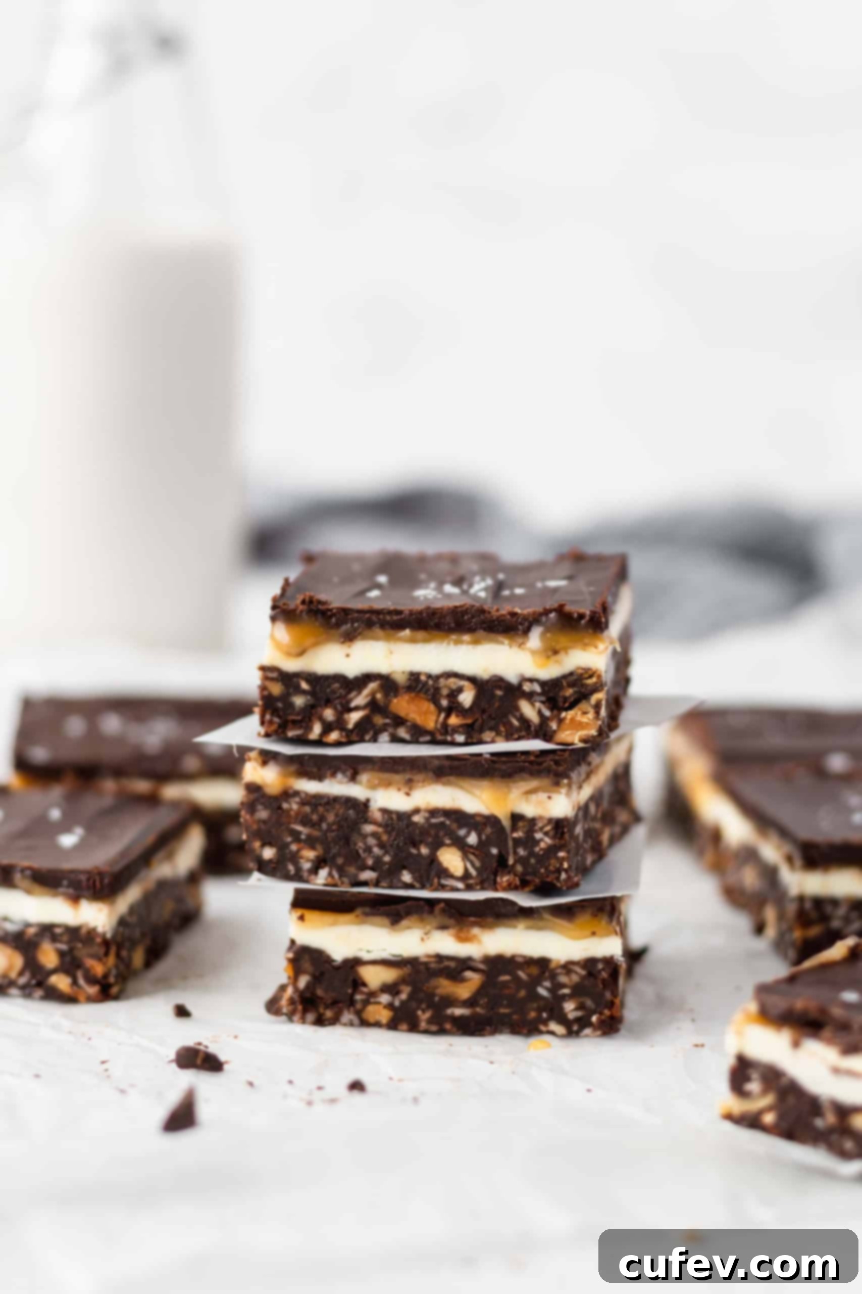 A stack of salted caramel Nanaimo bars