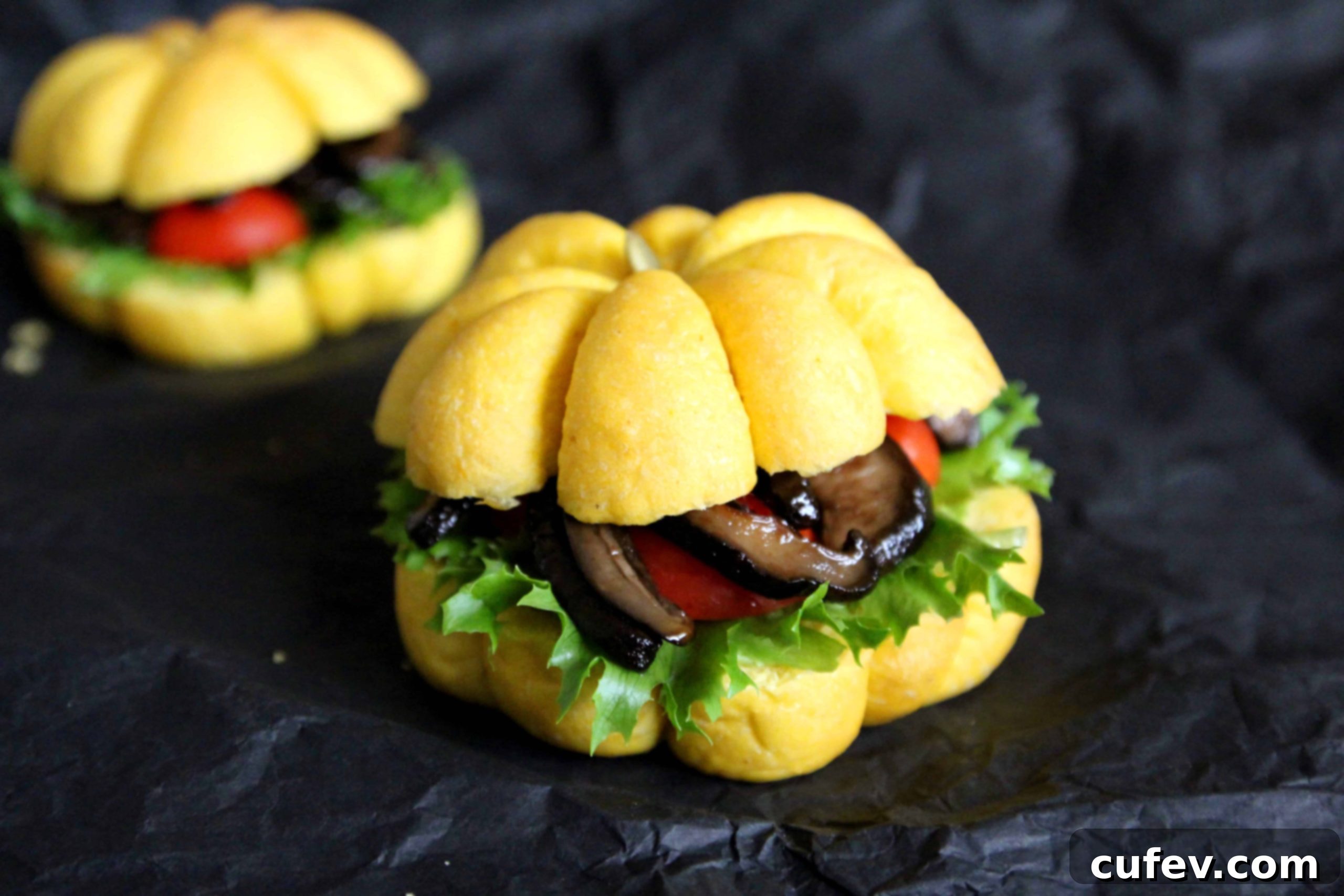 Fluffy pumpkin buns provide the perfect base for savory Shiitake BLT sandwiches, a must-try for mushroom lovers and a great vegetarian option for fall.