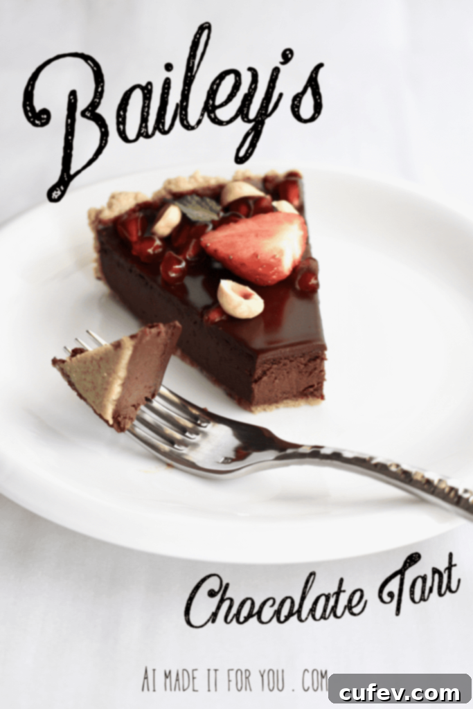 Velvet Bailey's Chocolate Delight 9 A beautiful Bailey's chocolate tart, rich and decadent with its Irish cream filling and shiny ganache. It's the perfect adult dessert for St. Patrick's Day or any festive celebration.