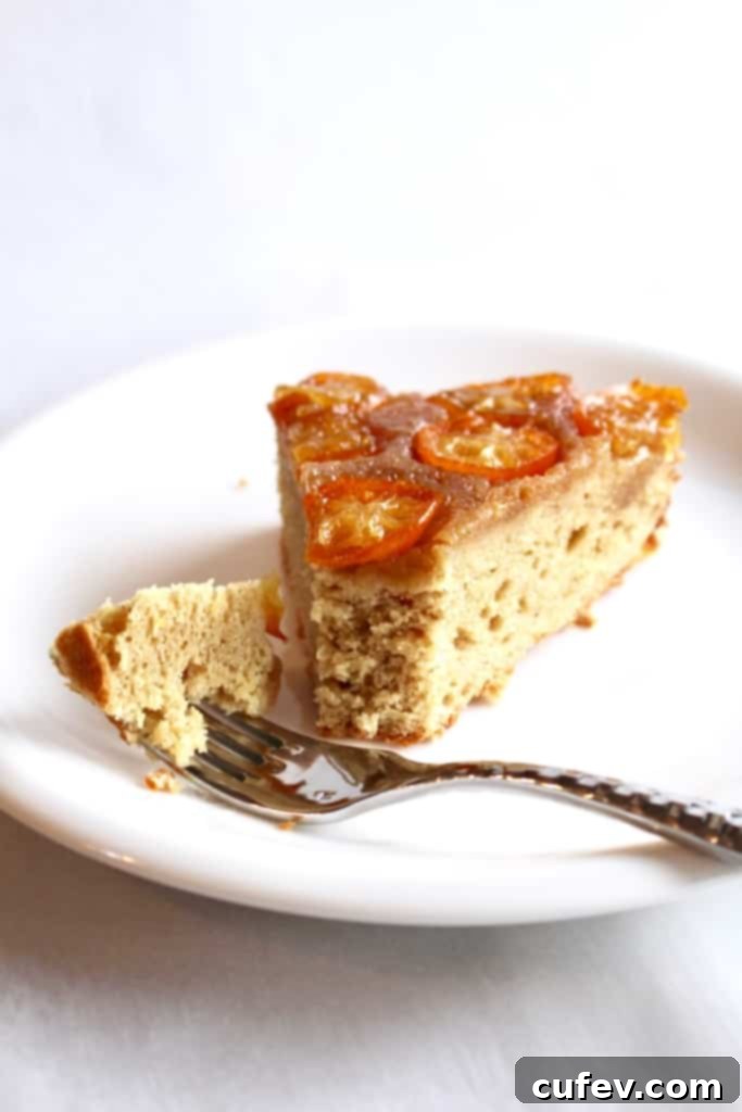 Two slices of Kumquat Upside Down Cake on a plate