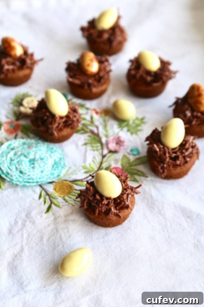 Springtime Gluten-Free Bird's Nest Cookies 2 Close-up of a delightful gluten-free bird's nest cookie with a chickpea base, perfect for Easter or a picnic.