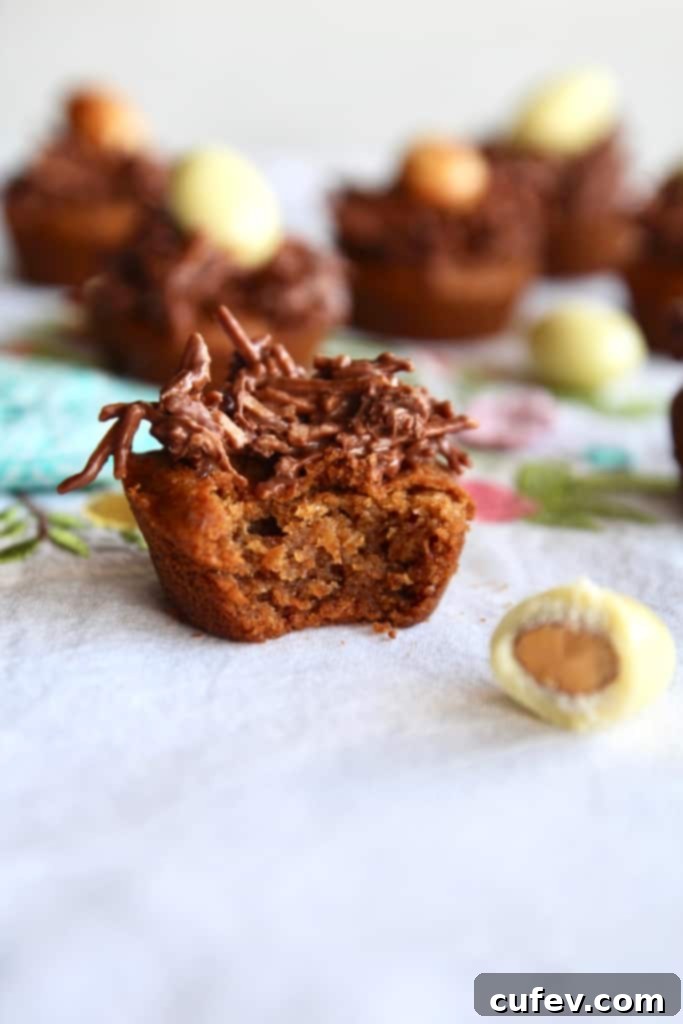 Springtime Gluten-Free Bird's Nest Cookies 6 A gluten-free bird's nest cookie broken in half, revealing its soft, fudgy chickpea center.