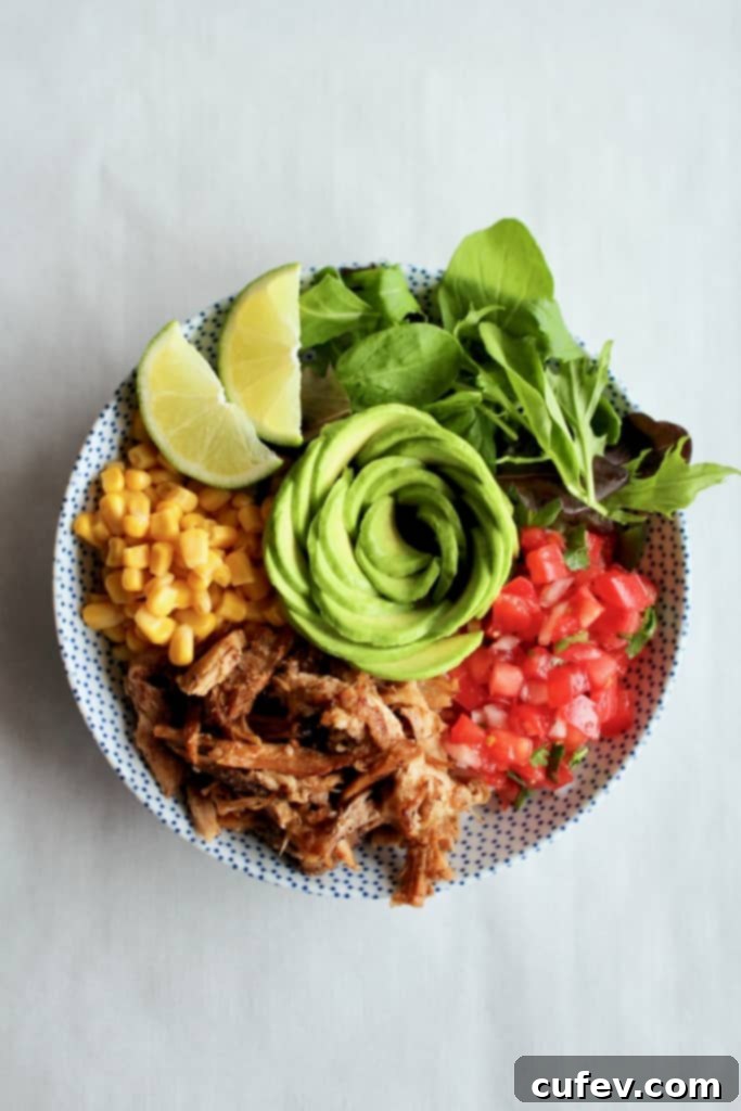This is THE BEST slow cooker carnitas! So easy to make, yet so tender, crispy, and full of flavor! #carnitas #slowcooker #crockpot #pulledpork #porkshoulder #porkbutt #mexican #mexico #orange #garlic #onions #spices #cilantro #lime #avocado #tacos #arepas #salad #ricebowl #pasta