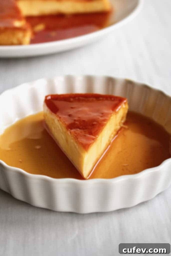 Dairy-Free Filipino Leche Flan 6 A slice of dairy-free leche flan on a plate