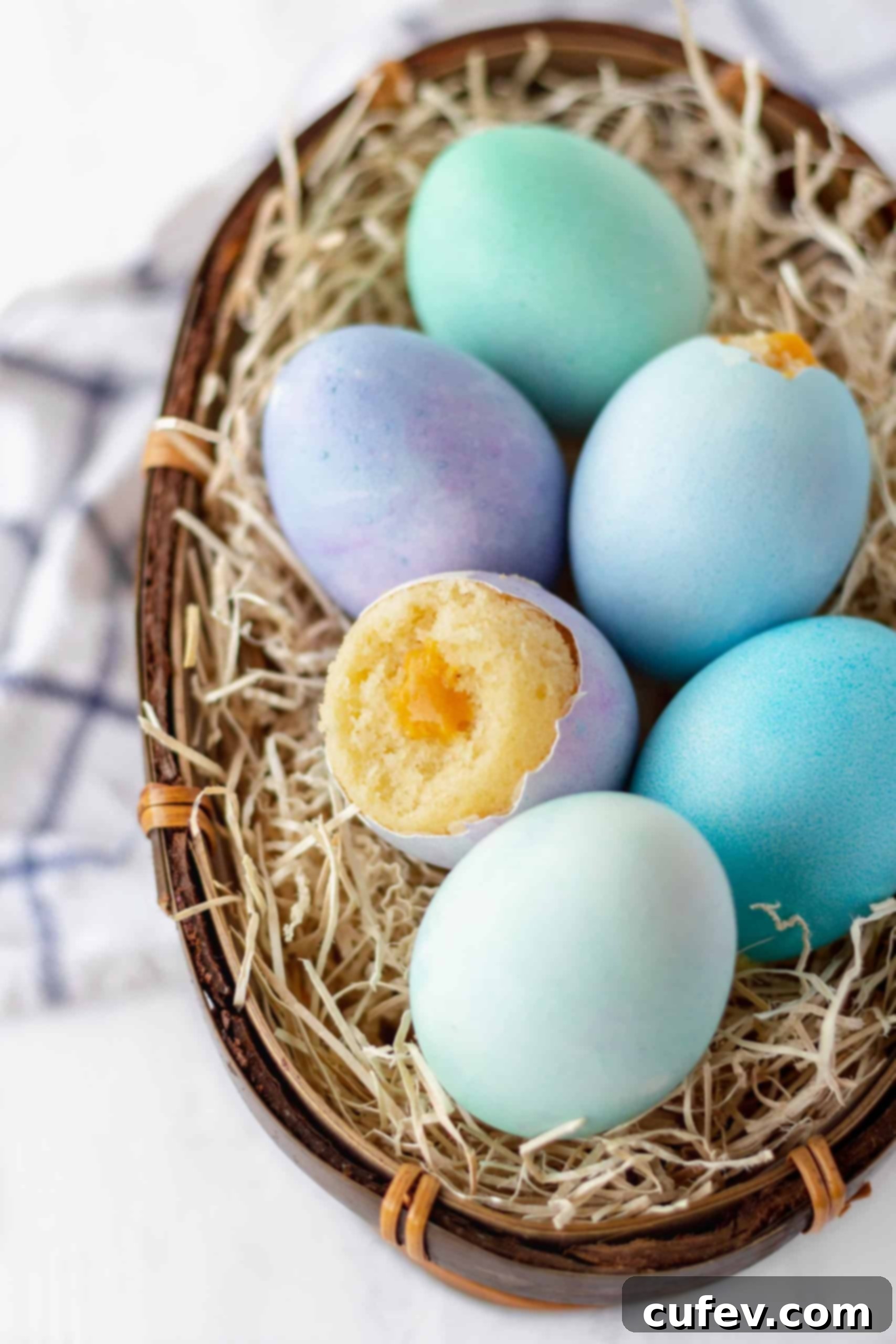 Vanilla cupcakes baked in eggshells with carrot curd
