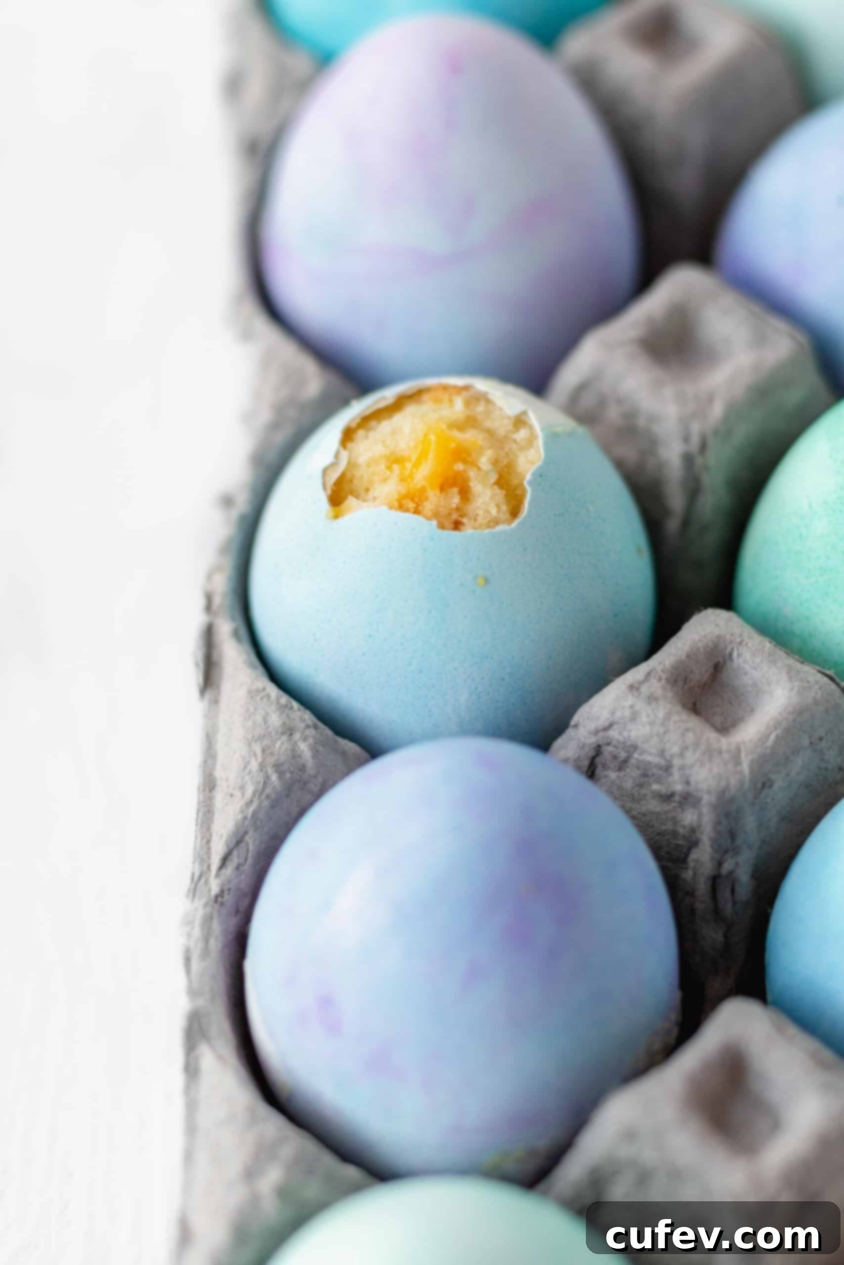Dyed eggs with vanilla cake baked inside