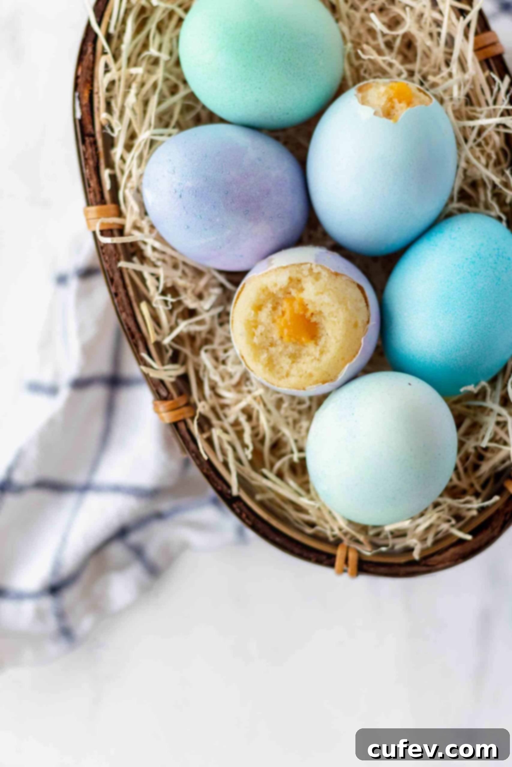 Vanilla cupcakes baked in eggshells with carrot curd