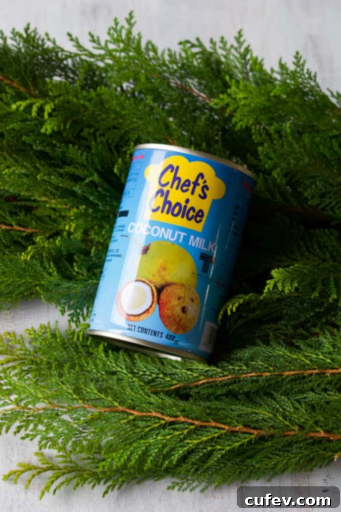 A can of Chef's Choice coconut milk, a key ingredient for the creamy vegan sauce.
