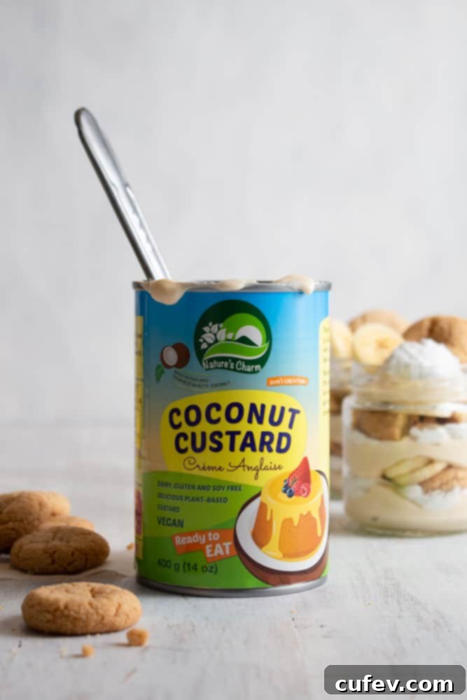 Luscious Vegan Banana Pudding 3 This delicious no-bake dessert is incredibly quick and easy to prepare, featuring Nature’s Charm coconut custard for ultimate convenience.