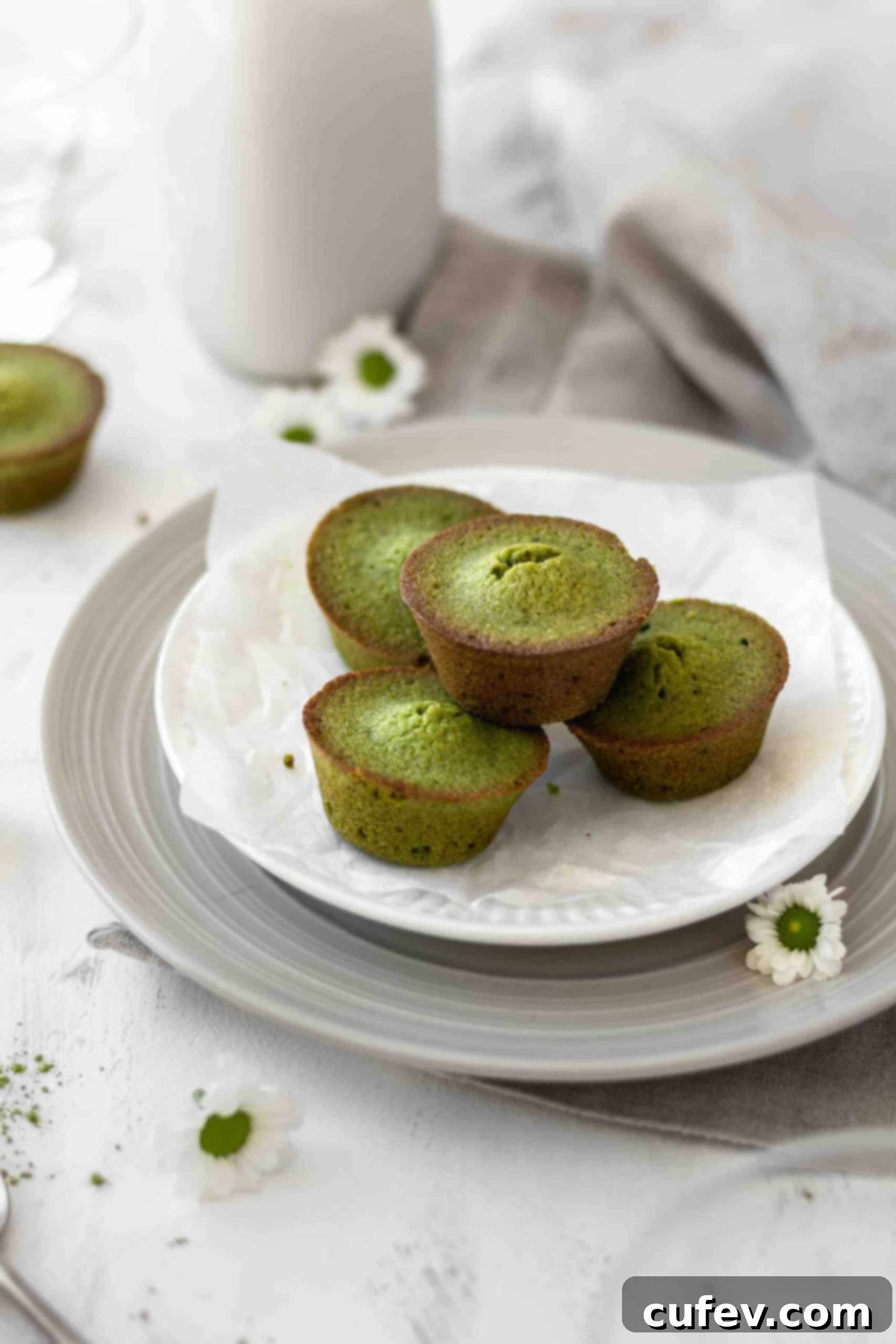 Stack of matcha almond cakes