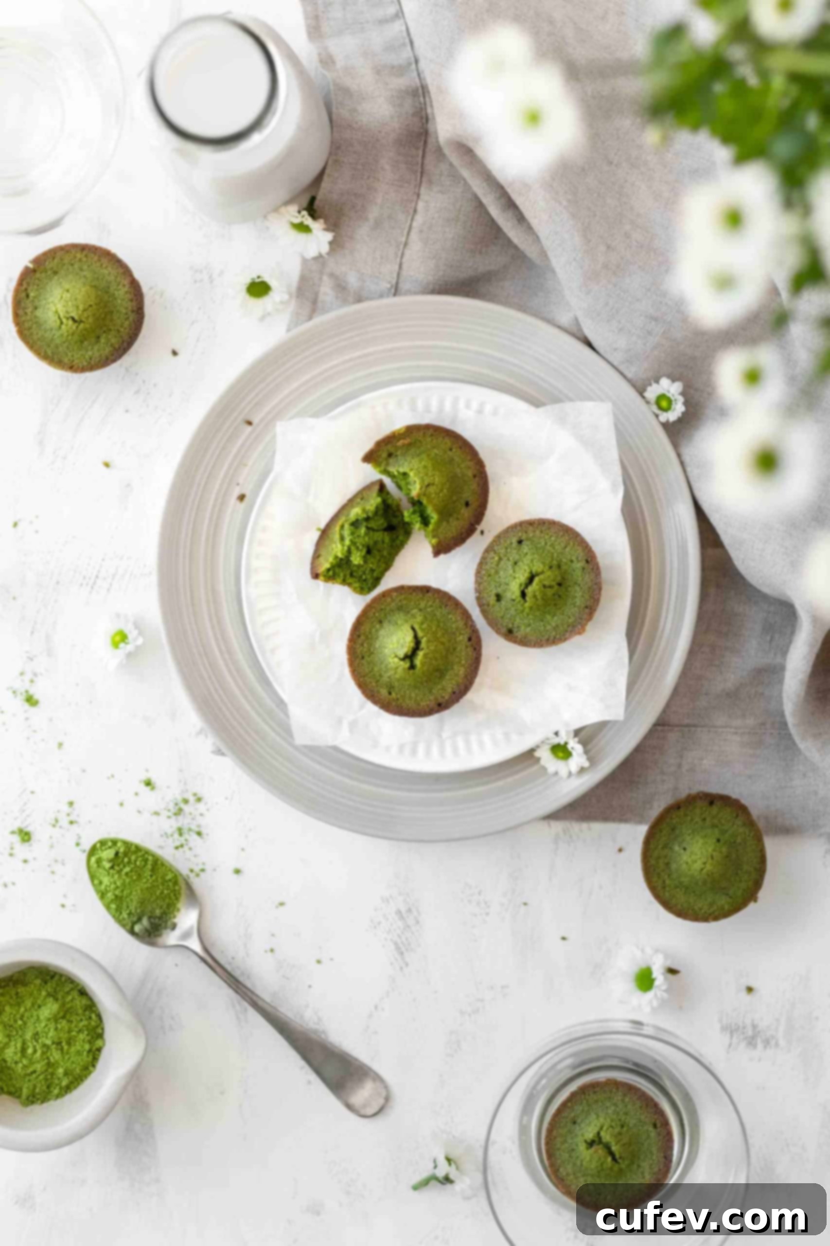 Matcha almond cakes on a plate