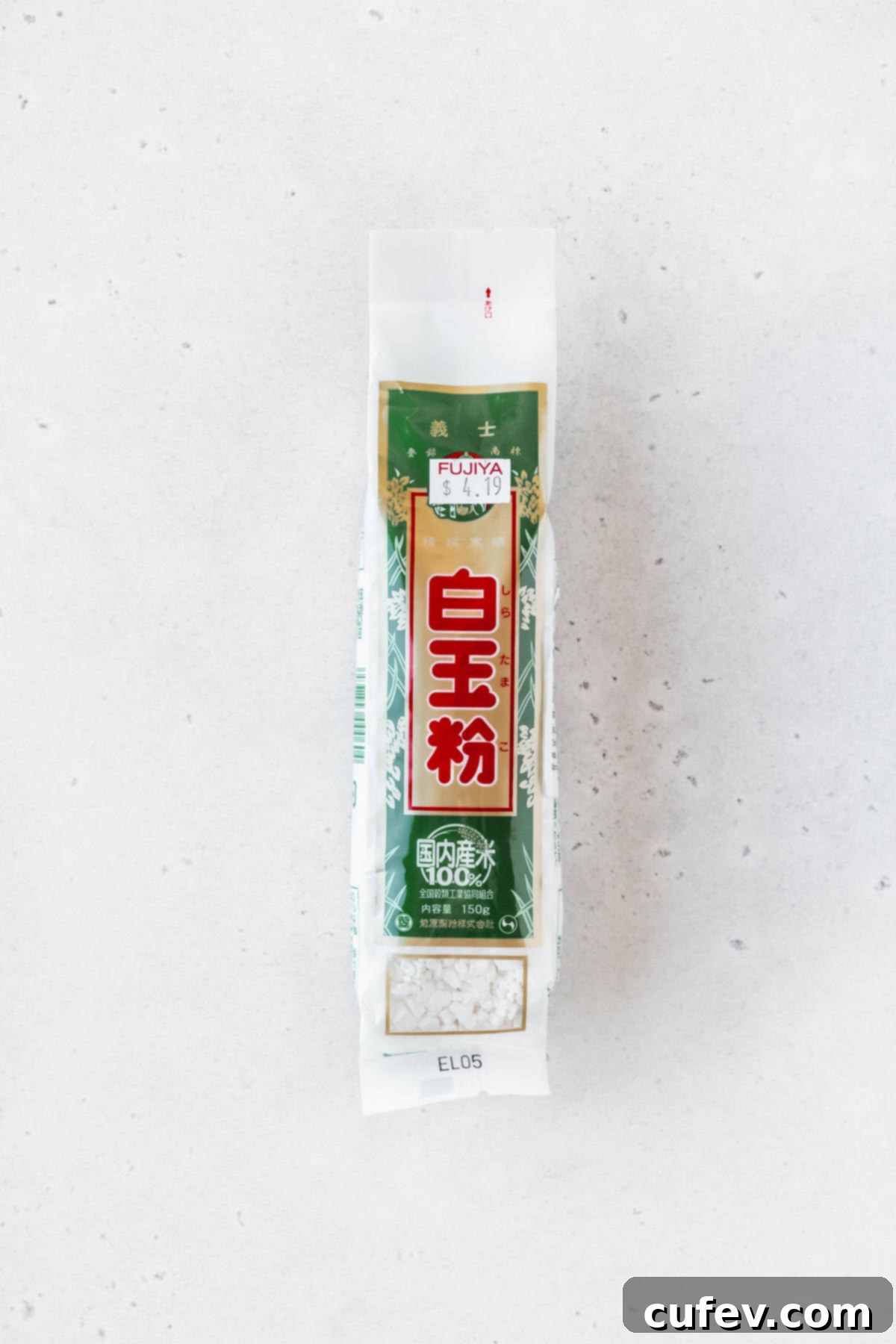 A package of shiratamako on a white surface.