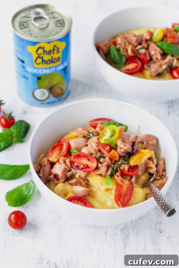 Chef’s Choice coconut milk makes for the creamiest cheese grits and polenta