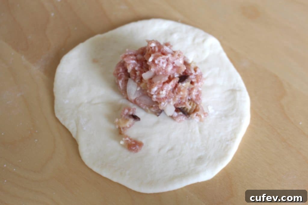 Finely chopped ingredients for the pork bun filling, including ground pork, shiitake mushrooms, and onions.