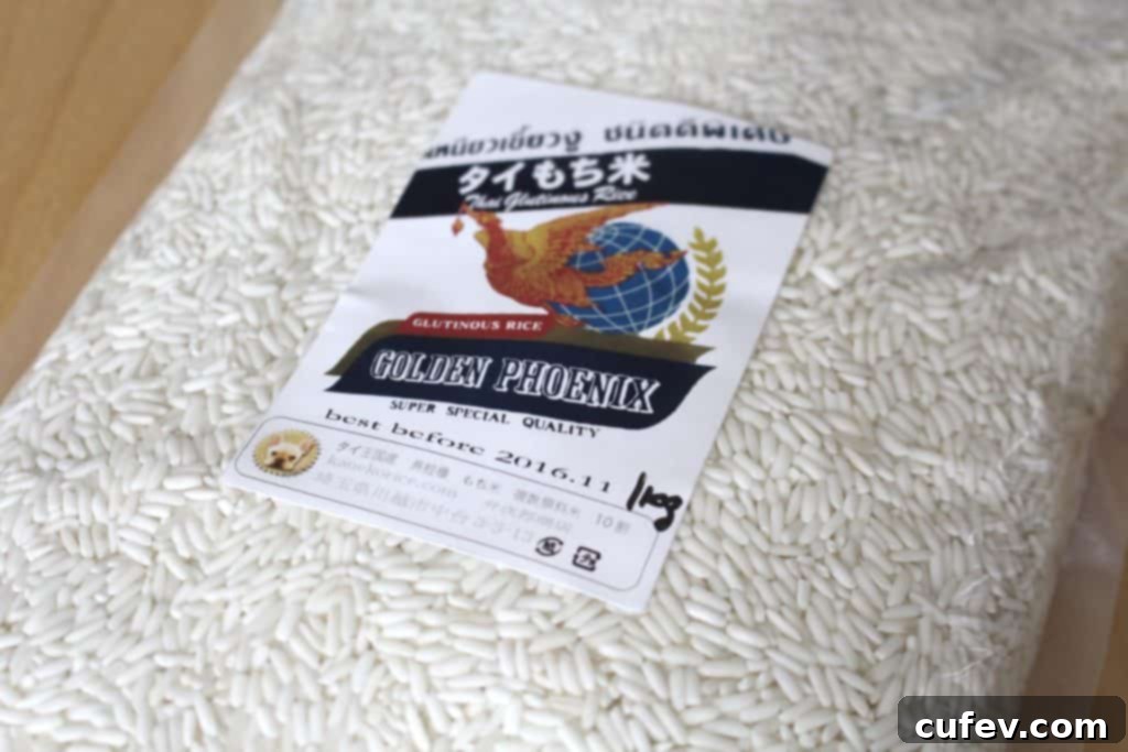 Uncooked Thai sticky rice (Khao Niao) ready for preparation