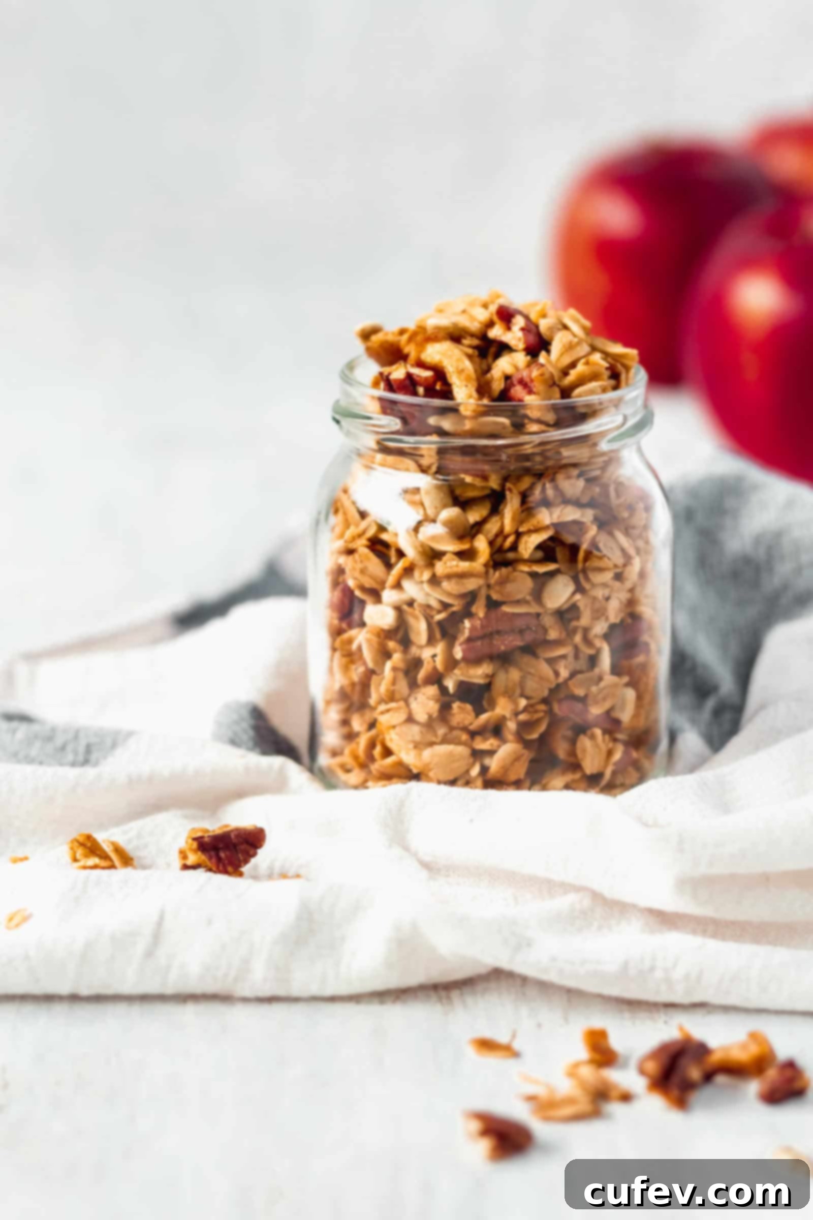 Homemade apple pie granola with crisp apples and warming spices, a guilt-free breakfast or snack.