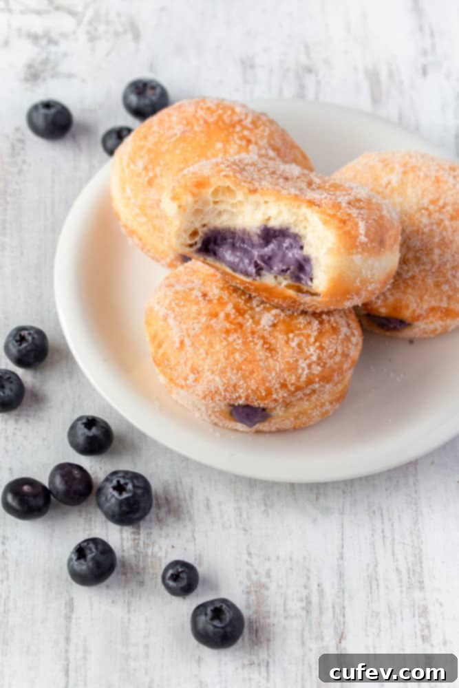 These bread machine blueberry cream cheese doughnuts are incredibly fluffy and filled with a sweet and tangy cream cheese filling, a perfect homemade treat.