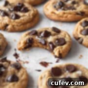 Close up shot of a dairy free gluten free chocolate chip cookie with a bite taken out, showing the soft, melty center.