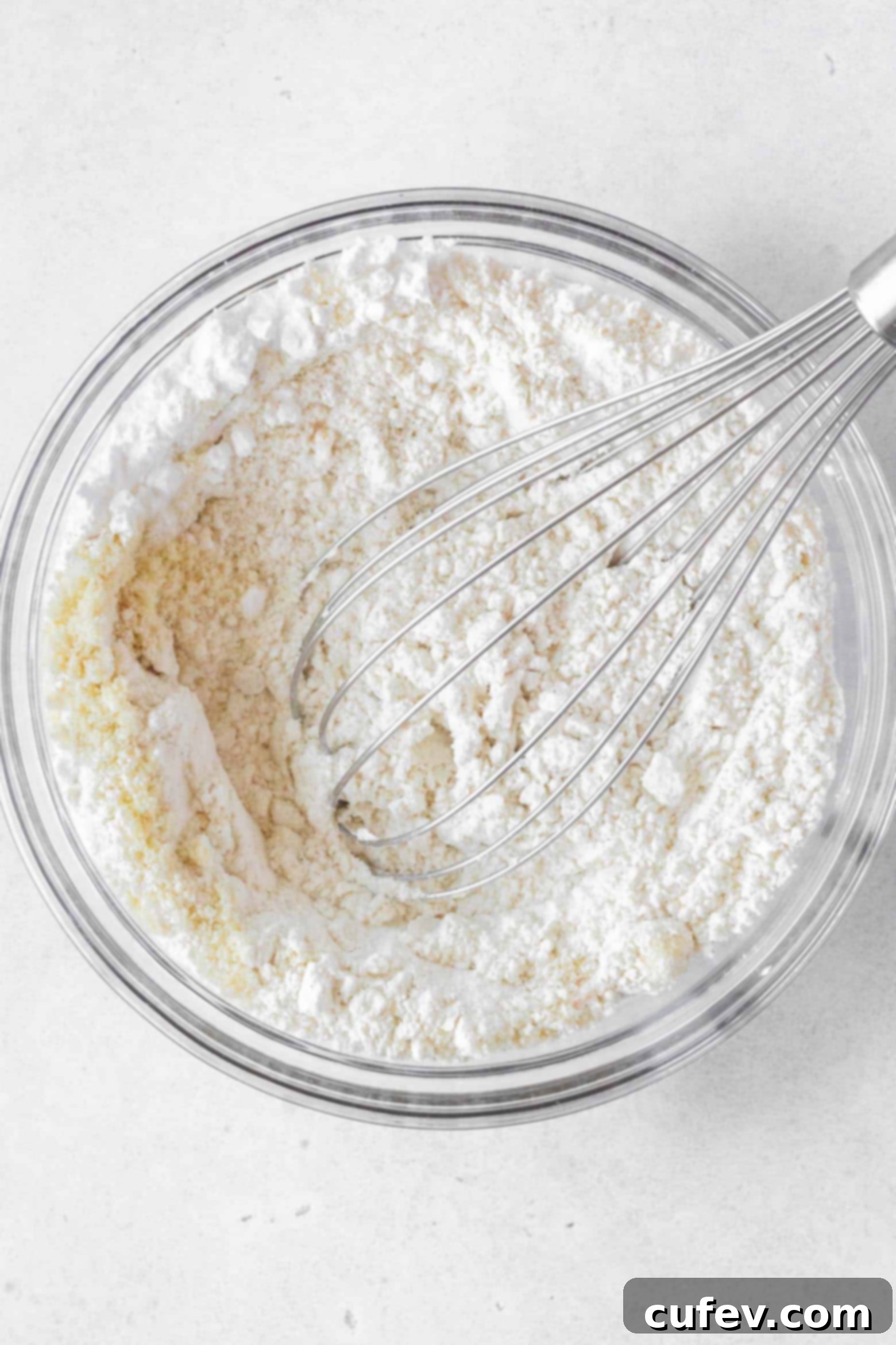 Whisking together the gluten-free flour blend and almond flour in a mixing bowl.