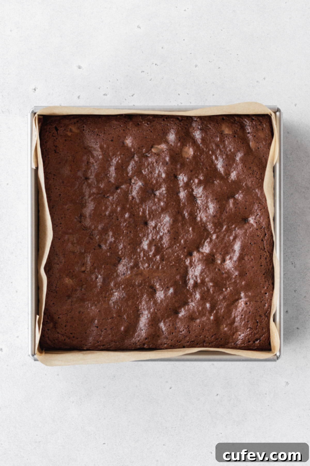 Gluten-free brownies after baking and still in the pan.